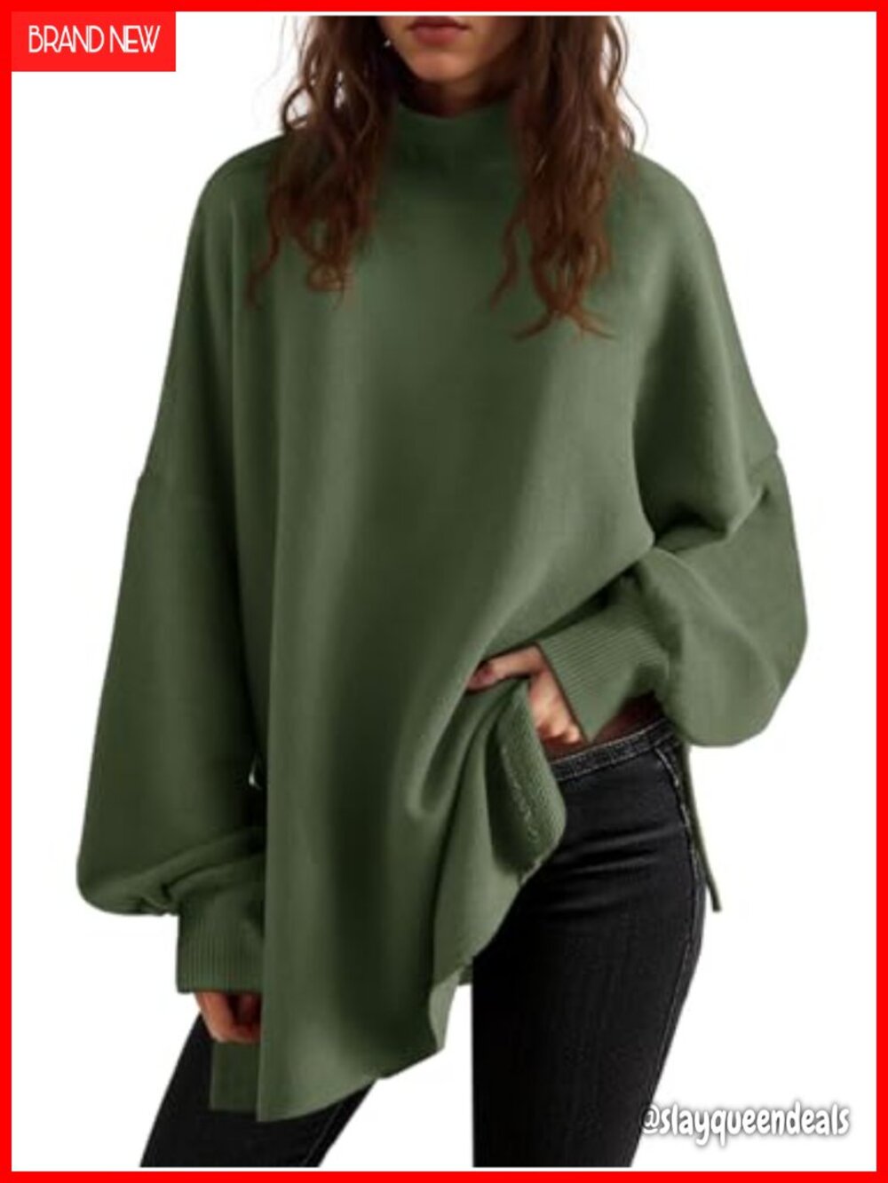 Oversized Turtleneck Sweater Batwing Knit Tunic Top Pullover